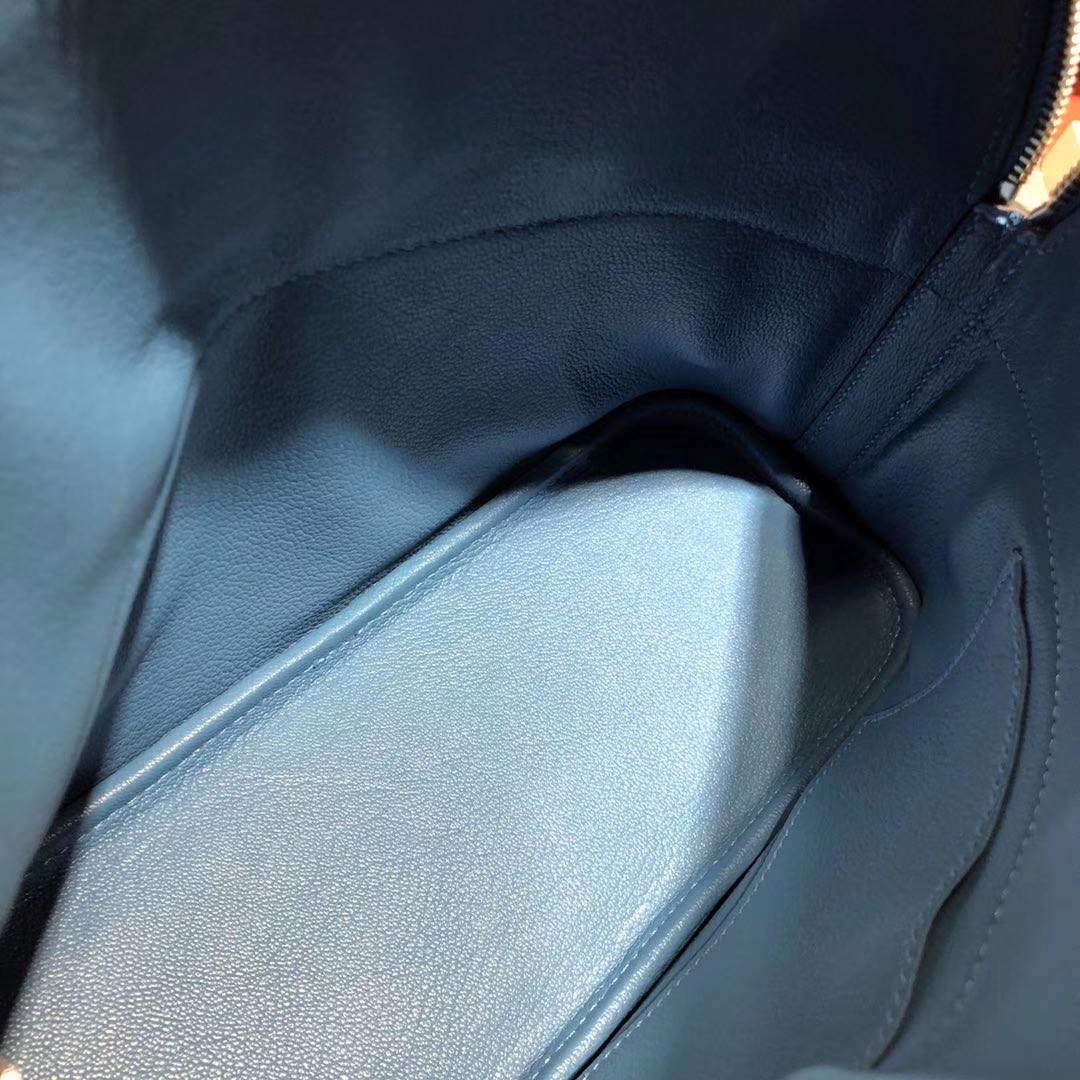 爱马仕保龄球包 Hermes Bolide27CM T7水妖蓝原厂Swift牛皮 银扣