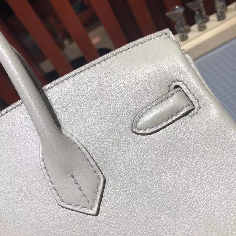 爱马仕Birkin女包 Hermes奶昔白进口Swift牛皮铂金包Birkin25CM 银扣