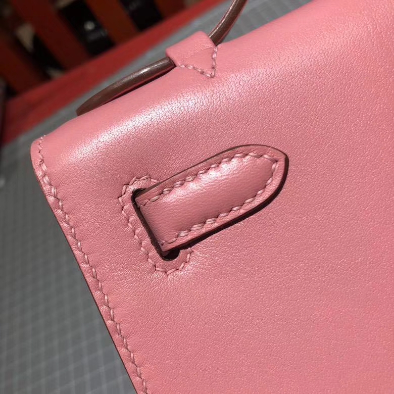 爱马仕迷你凯莉包 Hermes Minikelly22CM 奶昔粉顶级Swift牛皮 金扣