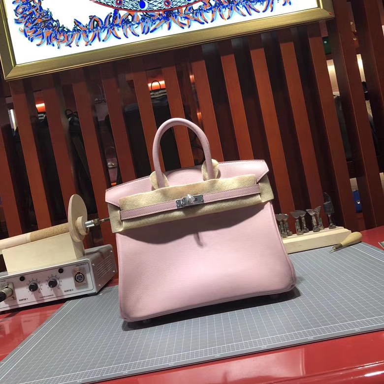 Hermes Birkin25CM 爱马仕3Q粉色进口Swift牛皮铂金包 银扣