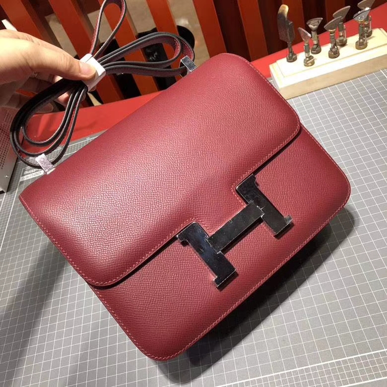 爱马仕空姐包价格 Hermes Constance24CM 宝石红Epsom牛皮 银扣