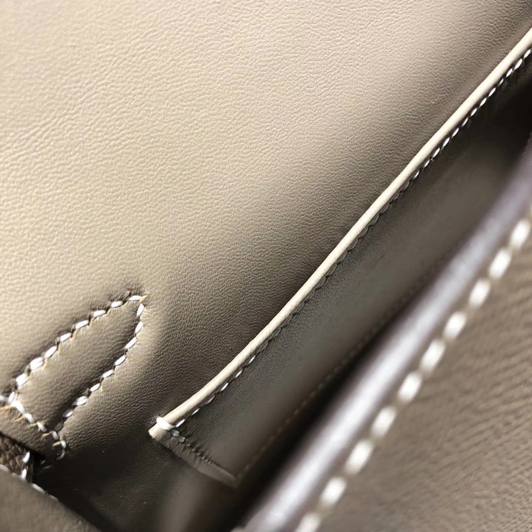 Hermes Minikelly2代 爱马仕C18大象灰顶级Epsom牛皮迷你凯莉包19CM 银扣