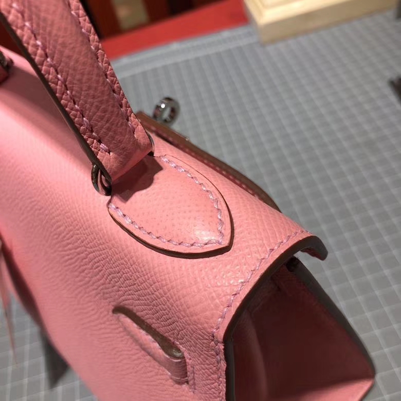爱马仕手提包 Hermes Kelly20CM 1Q奶昔粉Epsom牛皮凯莉包 银扣