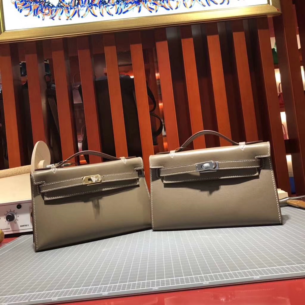 爱马仕迷你凯莉包 Hermes Minikelly22CM 大象灰原厂Swift牛皮 银扣