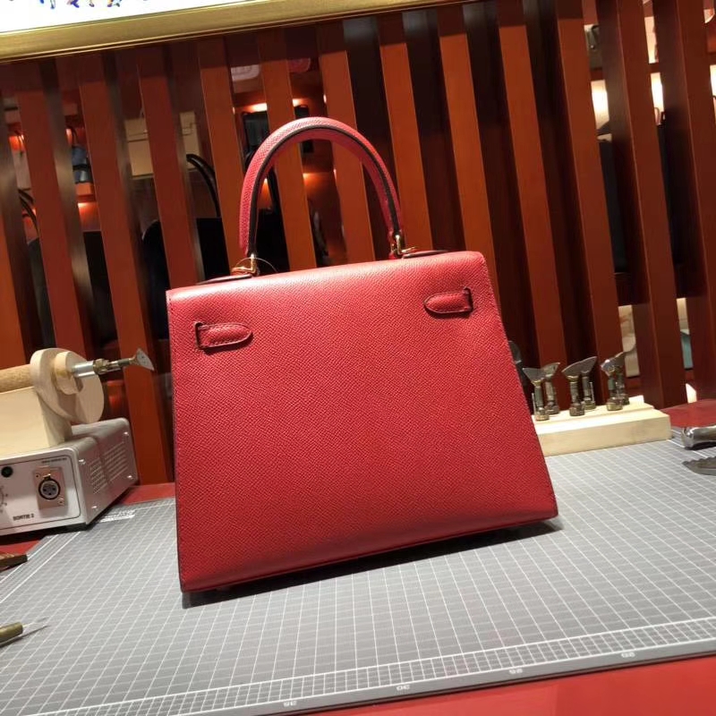 Hermes Kelly25CM 爱马仕大红色原厂Epsom牛皮凯莉包 金扣