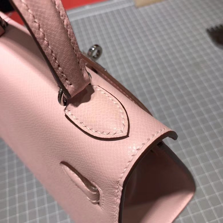 爱马仕凯莉包 Hermes Kelly20CM 3Q芭比粉Epsom牛皮手提包 银扣
