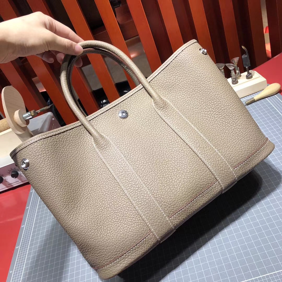 Hermes新款包包 爱马仕大象灰原厂小牛皮花园包Garden Party Bags30CM