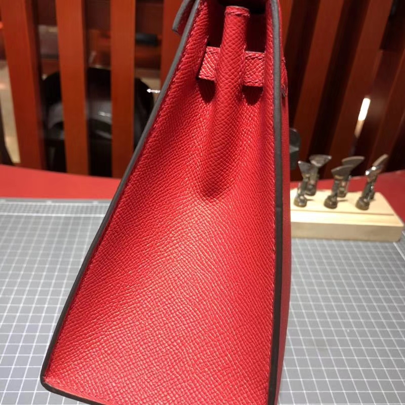 Hermes Kelly25CM 爱马仕大红色原厂Epsom牛皮凯莉包 金扣