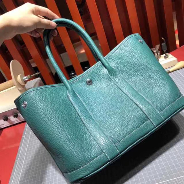 爱马仕包包官网 Hermes Garden Party 孔雀绿Togo牛皮花园包手提包30CM