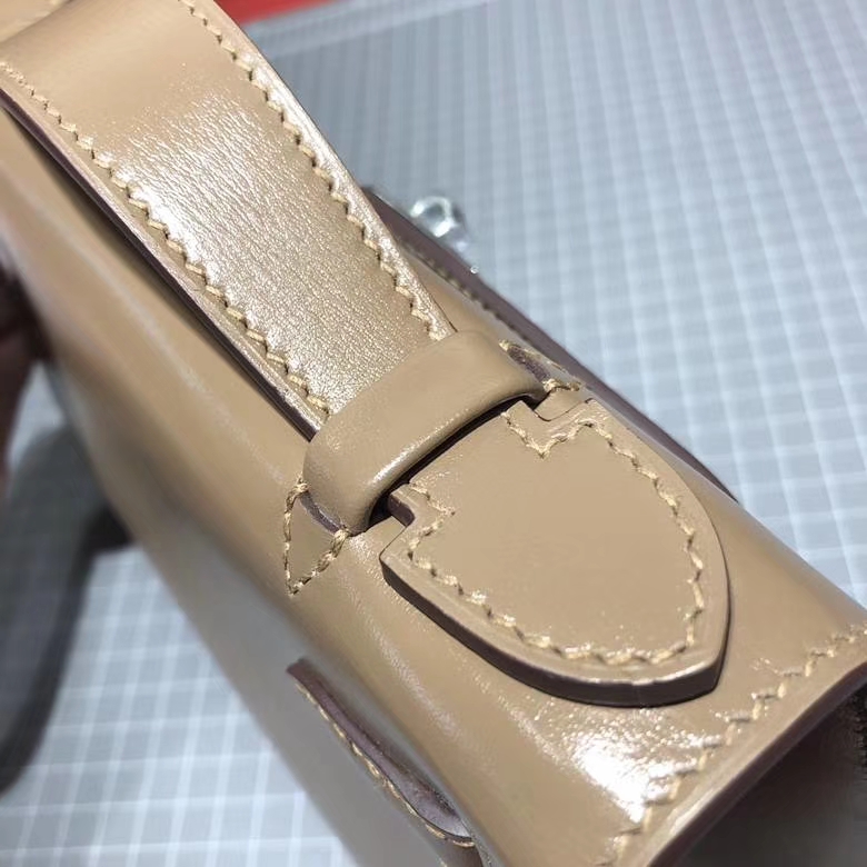 爱马仕迷你凯莉包 Hermes Minikelly22CM 浅灰色顶级Box牛皮 银扣