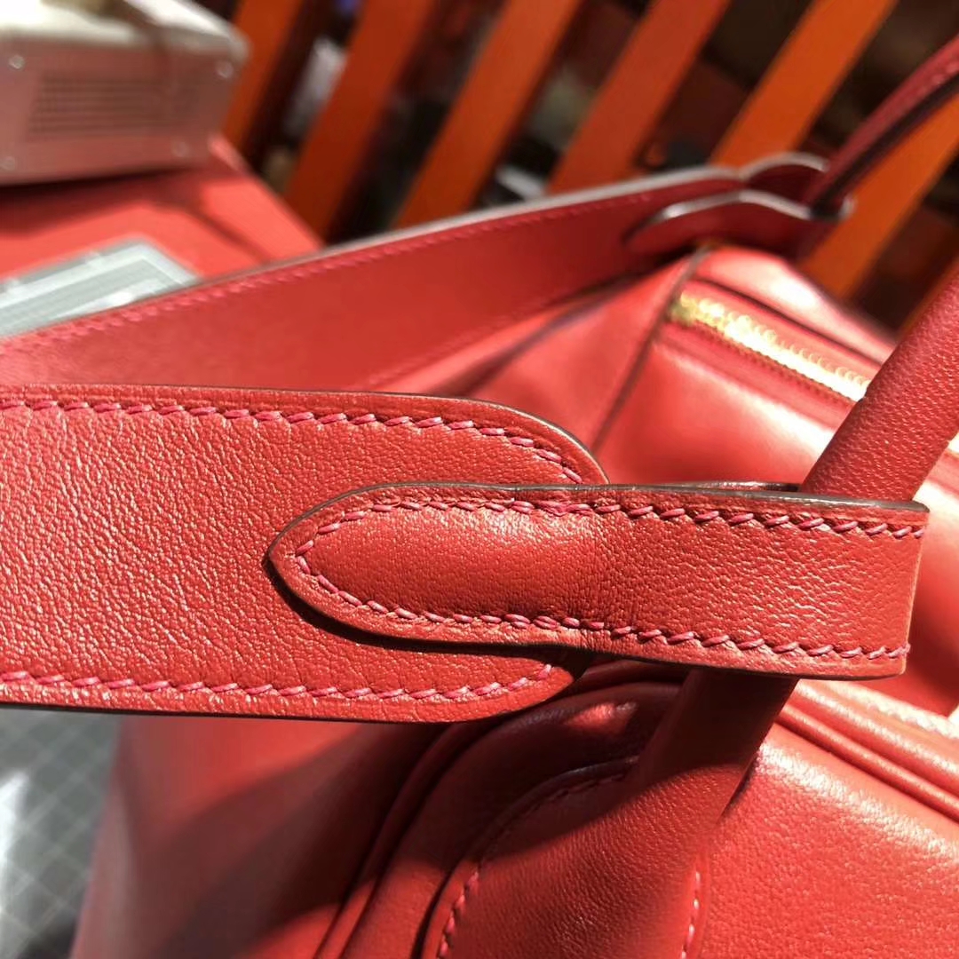 Hermes Lindy30CM 爱马仕Q5中国红原厂Swift牛皮琳迪包 金扣