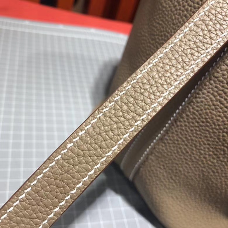 Hermes Picotin水桶包 爱马仕大象灰Clemence牛皮菜篮子包18cm 银扣