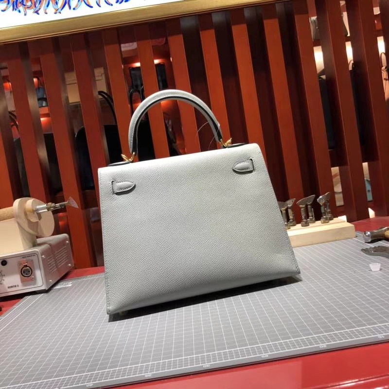 Hermes Kelly25CM 爱马仕冰川灰原厂Epsom牛皮凯莉包 金扣