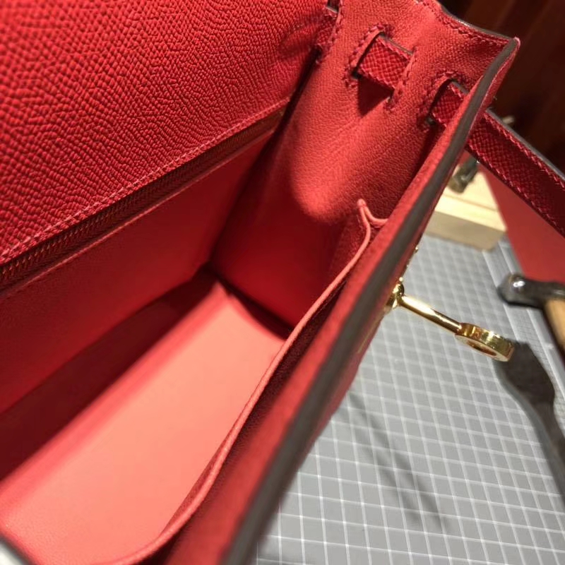 Hermes Kelly25CM 爱马仕大红色原厂Epsom牛皮凯莉包 金扣