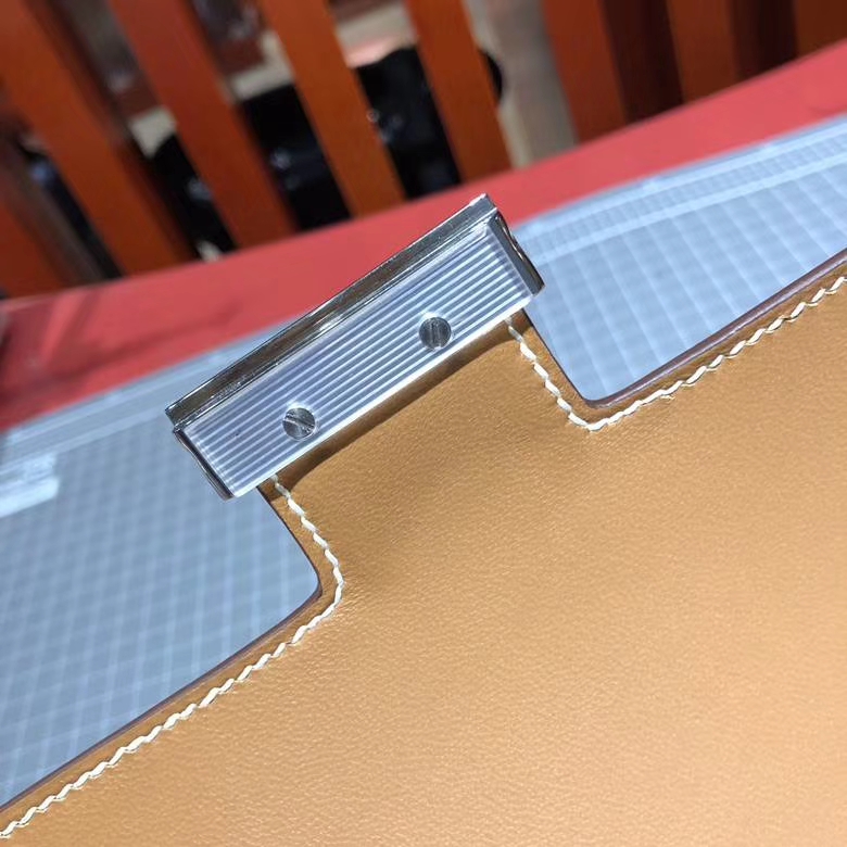 Hermes Constance24CM 爱马仕土黄色顶级Epsom牛皮康斯坦包 银扣