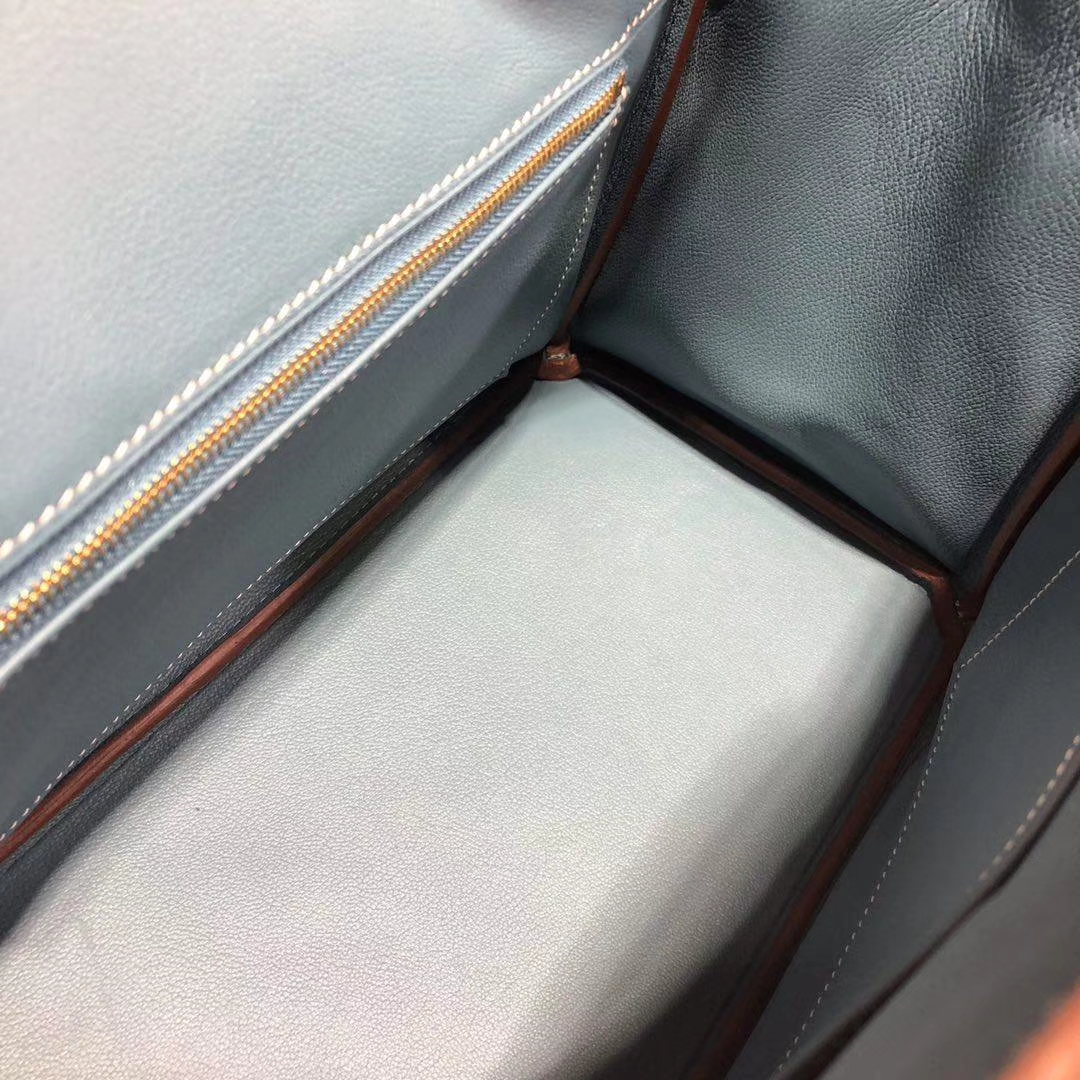 Hermes Birkin30CM 爱马仕大象灰拼牛仔蓝原厂手掌纹牛皮铂金包 金扣