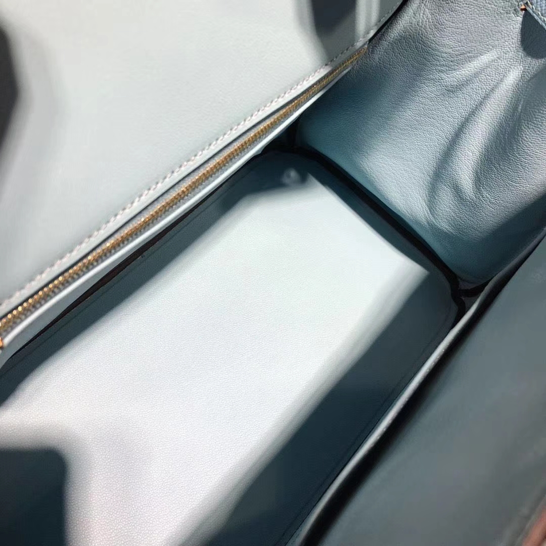 爱马仕Birkin包包 Hermes黑色拼糖果蓝十字纹牛皮铂金包30CM 金扣