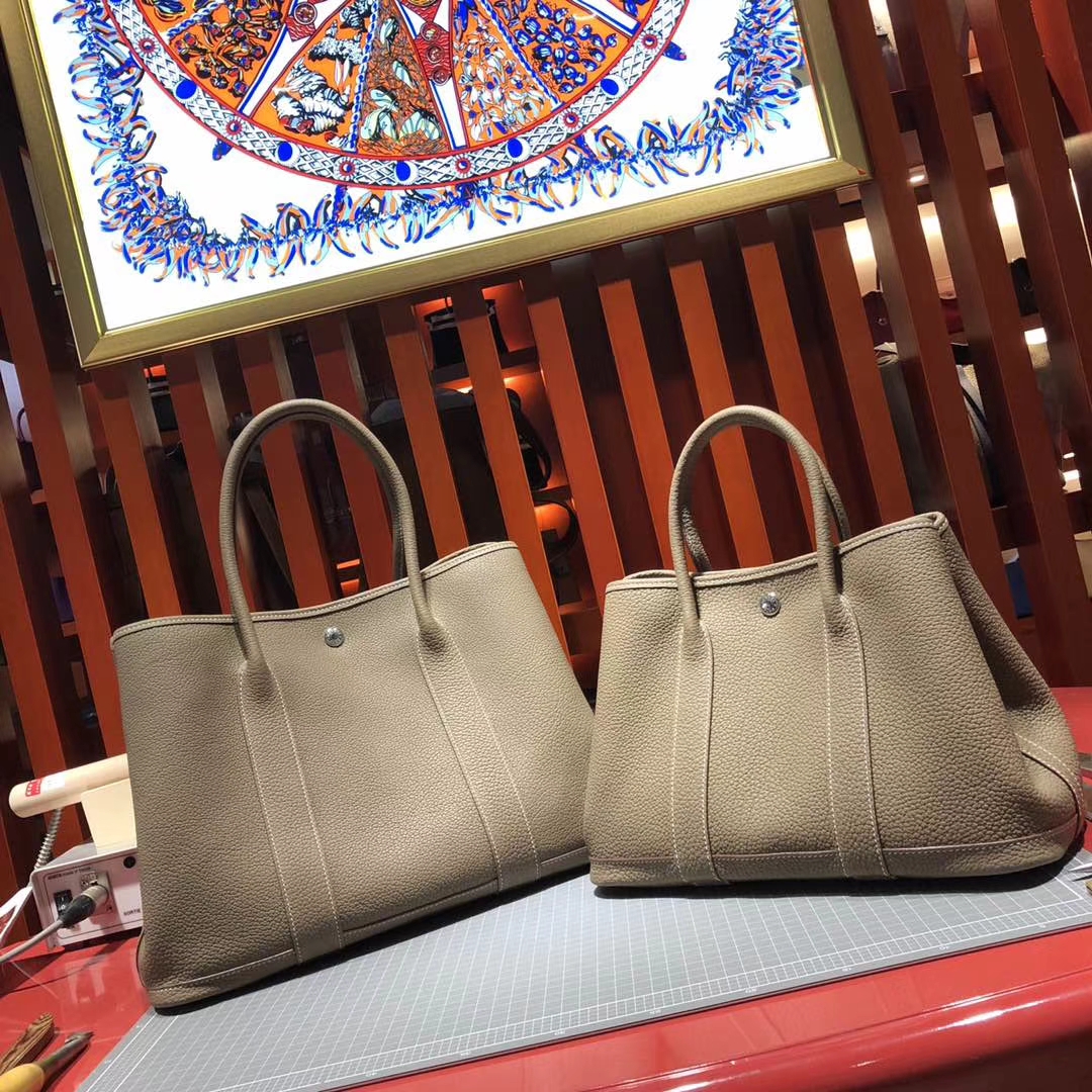 Hermes新款包包 爱马仕大象灰原厂小牛皮花园包Garden Party Bags30CM