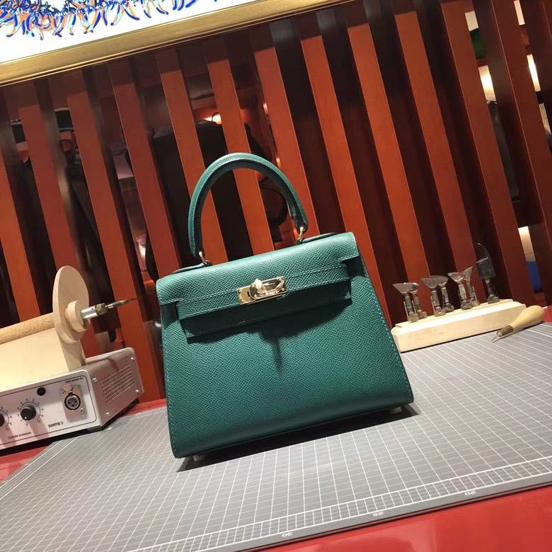爱马仕Kelly包包 Hermes Z6孔雀绿epsom皮手工缝制凯莉包Kelly20CM