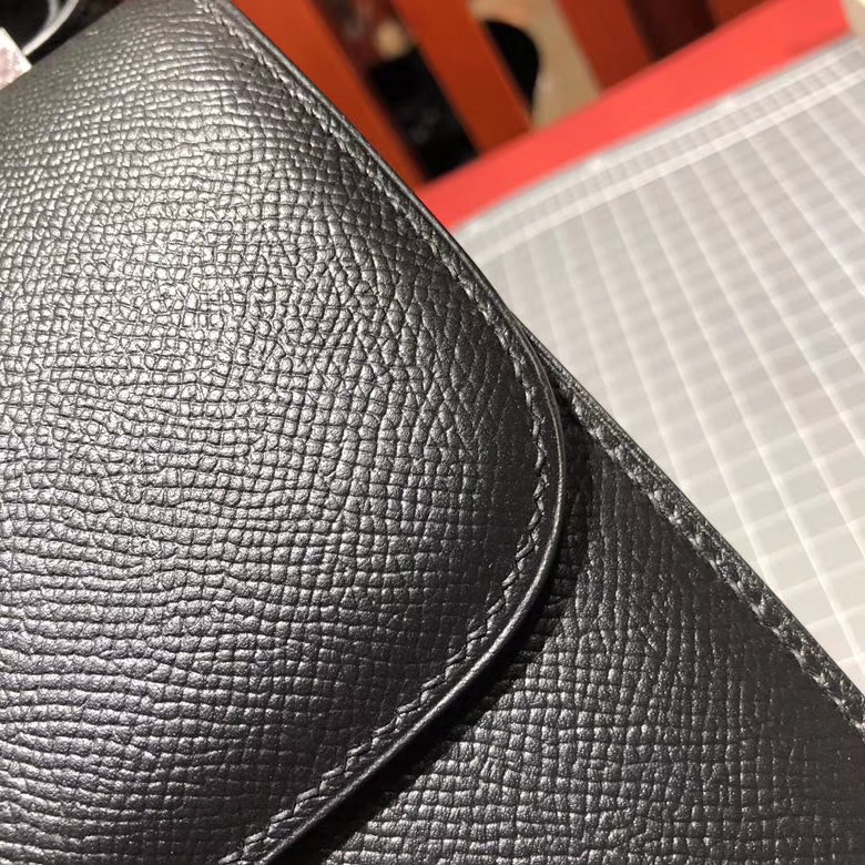 Hermes Constance24CM 爱马仕黑色Epsom牛皮康斯坦空姐包 银扣
