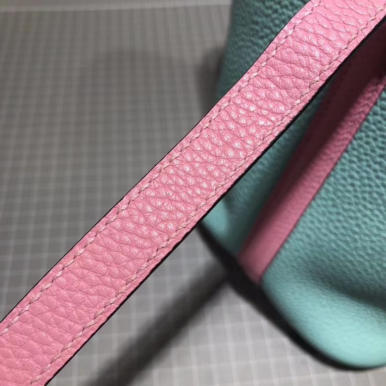 爱马仕拼色水桶包 Hermes Picotin Lock18cm 马卡龙蓝拼樱花粉Clemence牛皮 银扣