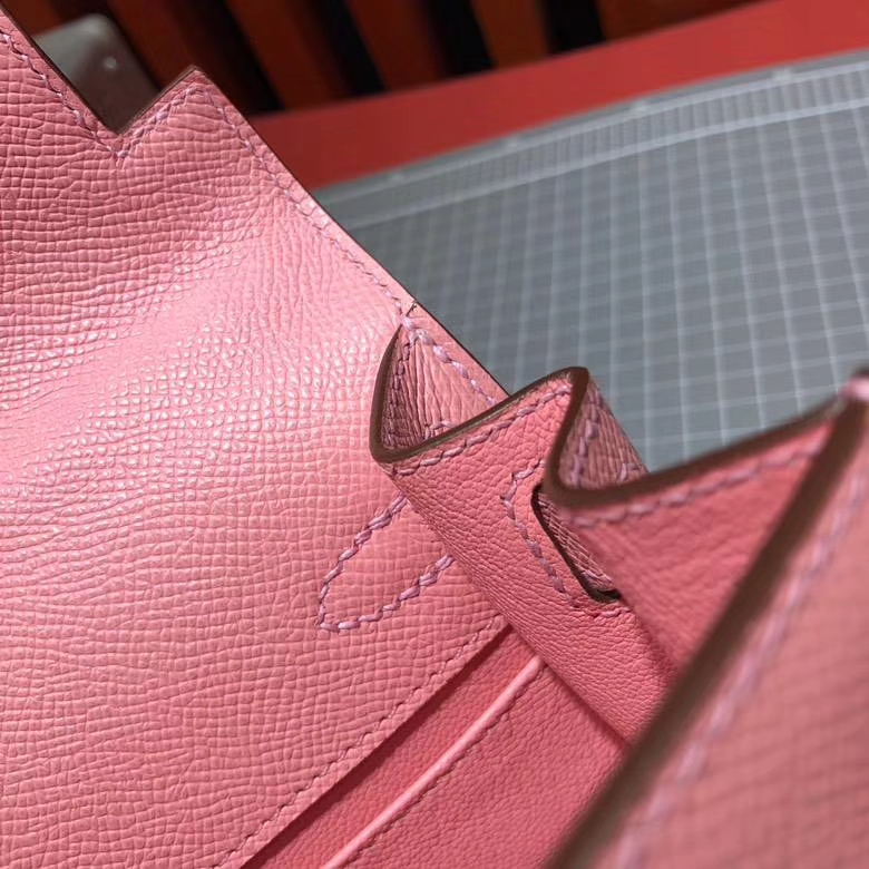 爱马仕手提包 Hermes Kelly20CM 1Q奶昔粉Epsom牛皮凯莉包 银扣