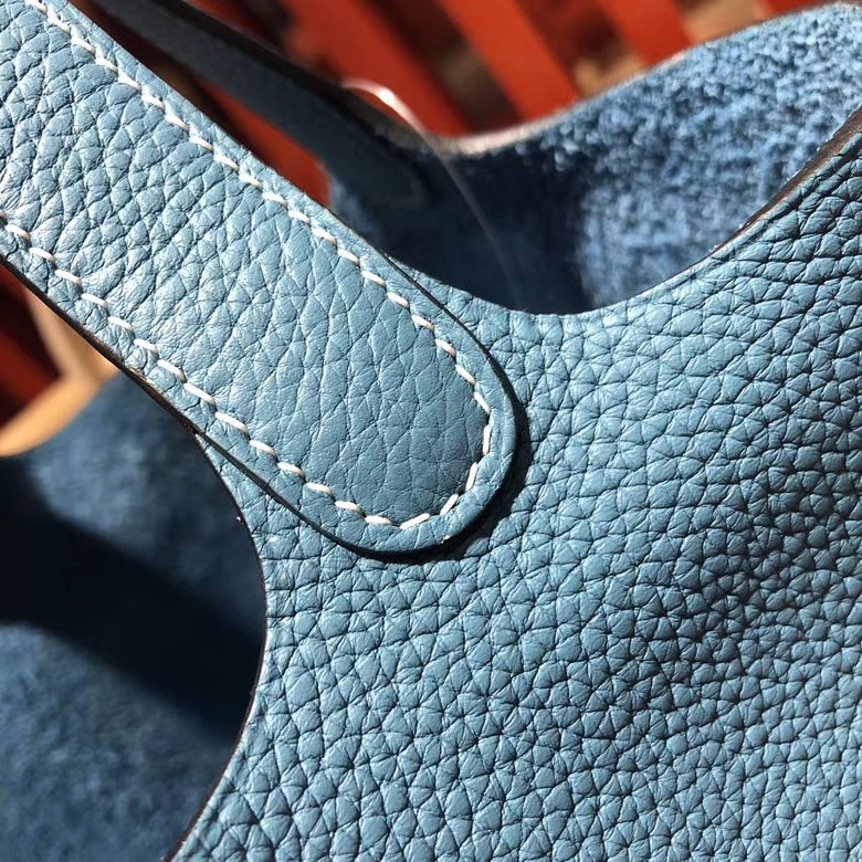 爱马仕菜篮子包 Hermes Picotin Lock18CM 牛仔蓝Clemence牛皮 银扣