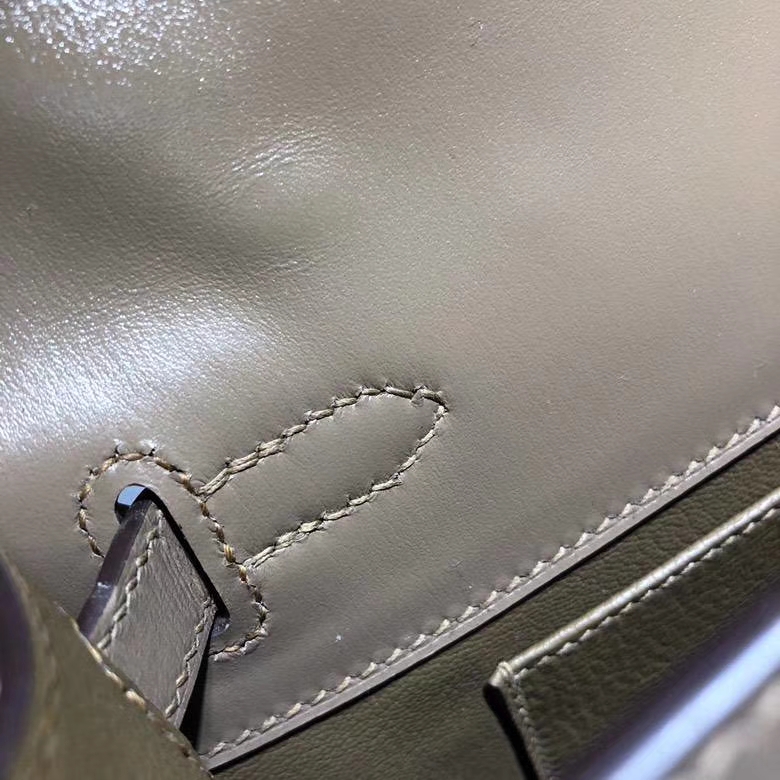 爱马仕迷你凯莉包 Hermes Minikelly22CM 浅灰色顶级Box牛皮 银扣