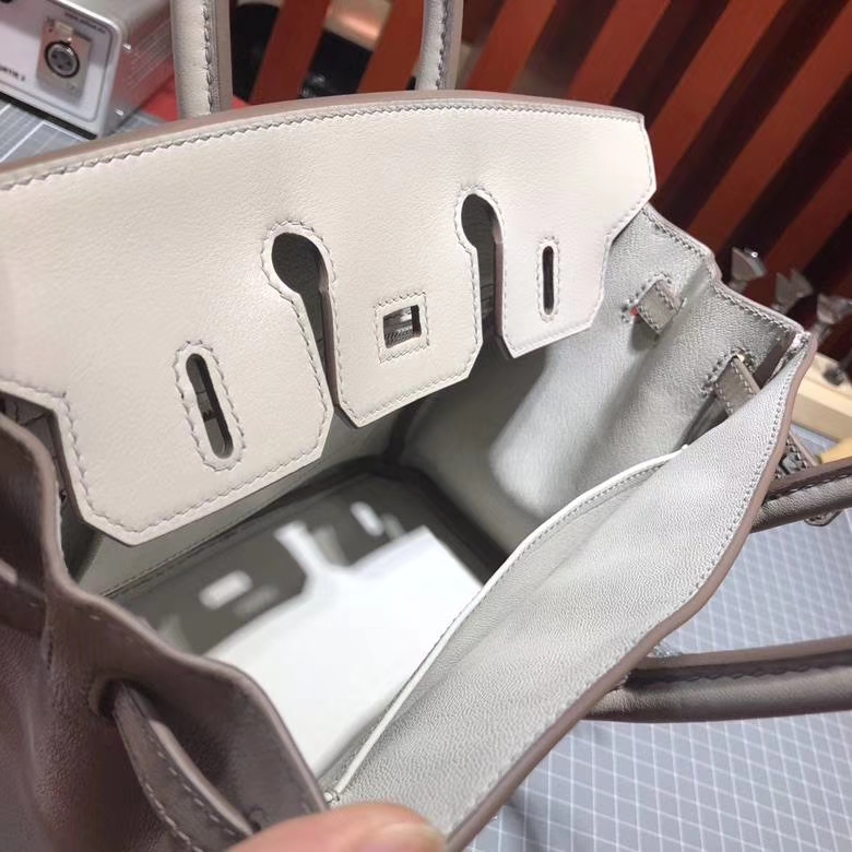 爱马仕Birkin女包 Hermes奶昔白进口Swift牛皮铂金包Birkin25CM 银扣