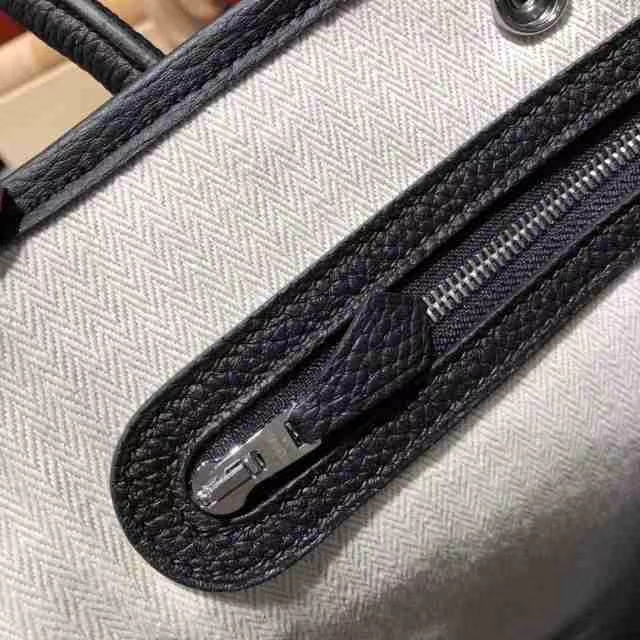 Hermes Garden Party 爱马仕花园包30CM 黑色Togo牛皮拼粉色帆布