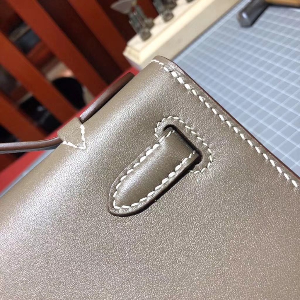 爱马仕迷你凯莉包 Hermes Minikelly22CM 大象灰原厂Swift牛皮 银扣