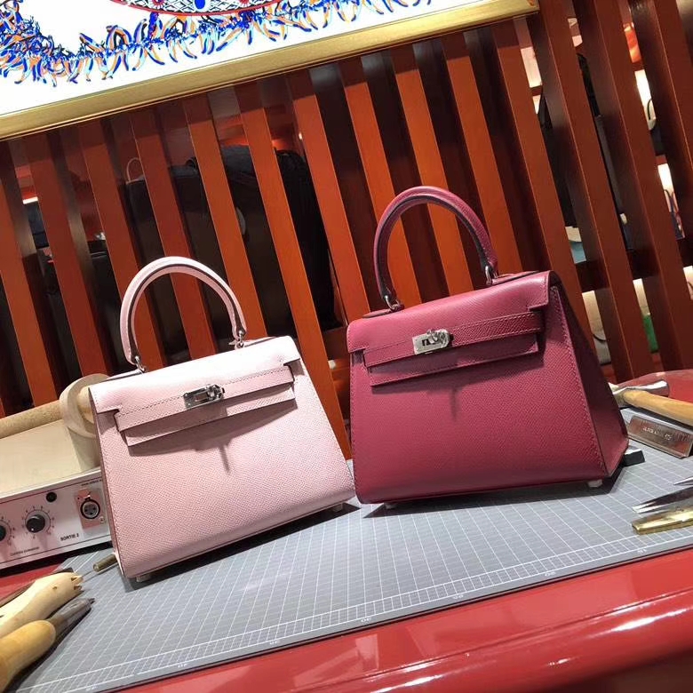 Hermes Kelly20CM 爱马仕K1石榴红epsom皮大耳朵凯莉包 银扣