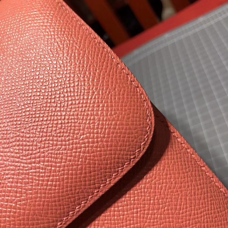Hermes Constance24CM 爱马仕龙虾粉顶级Epsom牛皮康斯坦包 银扣