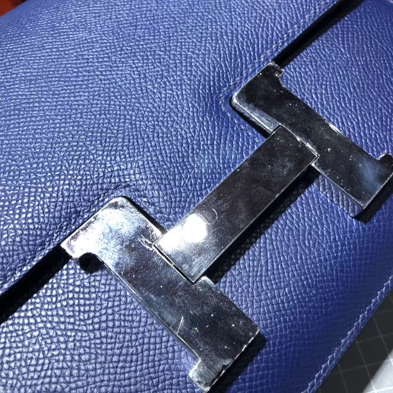 Hermes Constance24CM 爱马仕宝石蓝进口Epsom牛皮空姐包 银扣