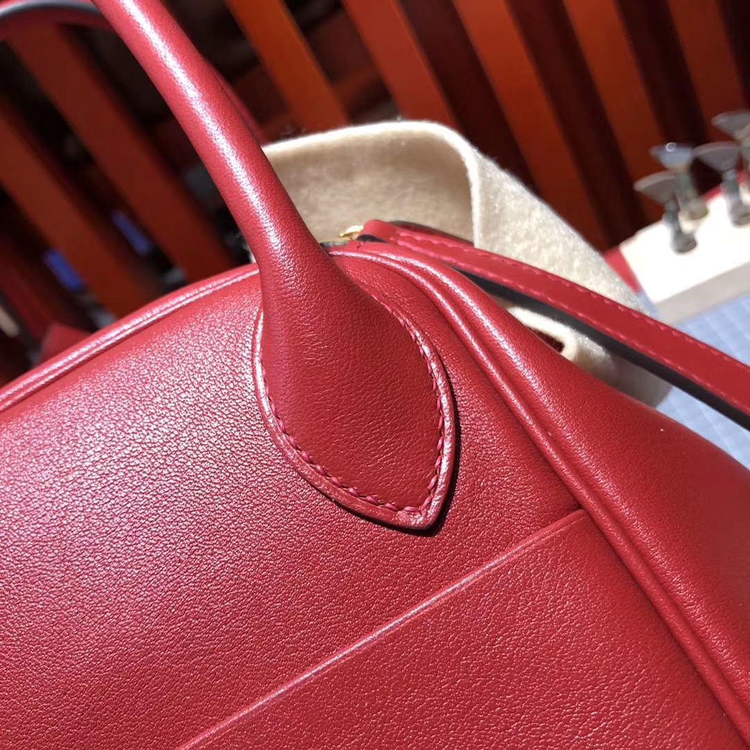 Hermes Lindy30CM 爱马仕Q5中国红原厂Swift牛皮琳迪包 金扣