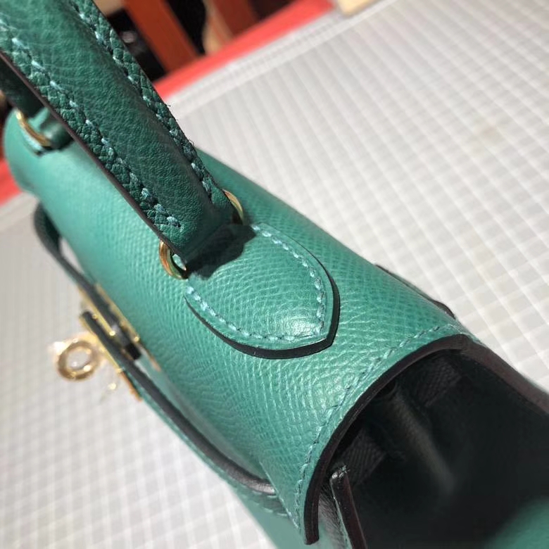 爱马仕Kelly包包 Hermes Z6孔雀绿epsom皮手工缝制凯莉包Kelly20CM