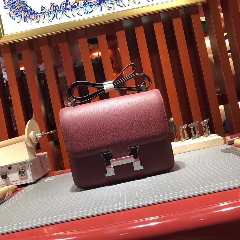 爱马仕空姐包价格 Hermes Constance24CM 宝石红Epsom牛皮 银扣