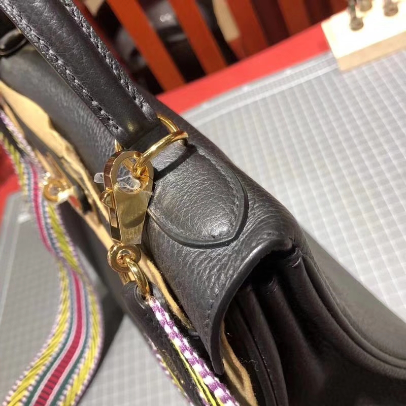 爱马仕新款凯莉包 Hermes Kelly28CM 原厂Togo牛皮搭配新款织带 金扣