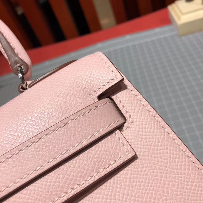 爱马仕凯莉包 Hermes Kelly20CM 3Q芭比粉Epsom牛皮手提包 银扣