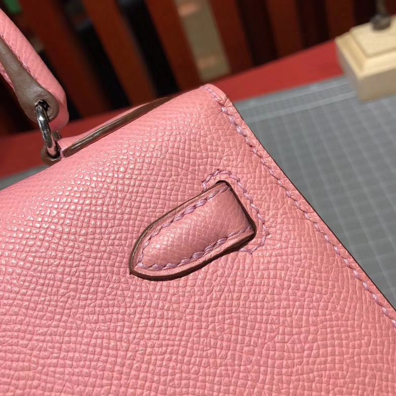 爱马仕手提包 Hermes Kelly20CM 1Q奶昔粉Epsom牛皮凯莉包 银扣