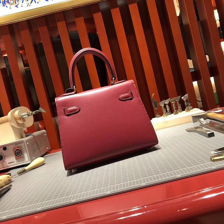 Hermes Kelly20CM 爱马仕K1石榴红epsom皮大耳朵凯莉包 银扣