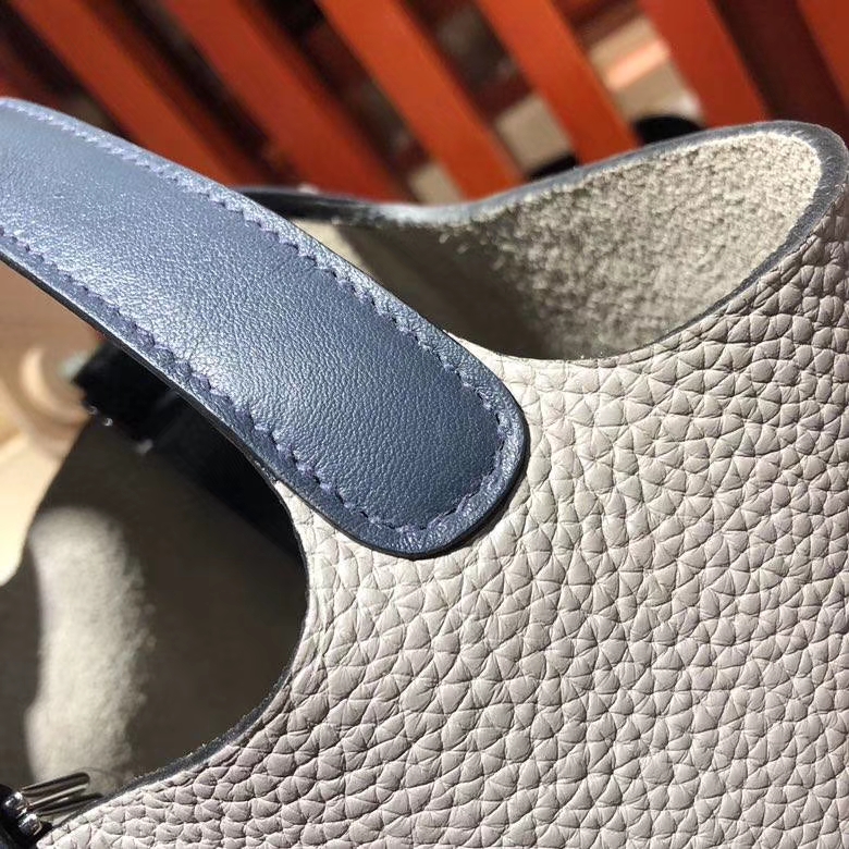 爱马仕菜篮子包 Hermes Picotin Lock18cm 冰川灰Clemence牛皮拼深蓝色Swift牛皮