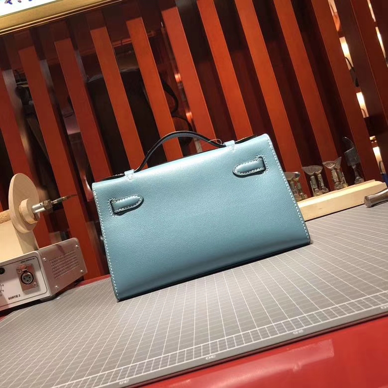 Hermes Minikelly22CM 爱马仕牛仔蓝顶级Swift牛皮迷你凯莉包 银扣