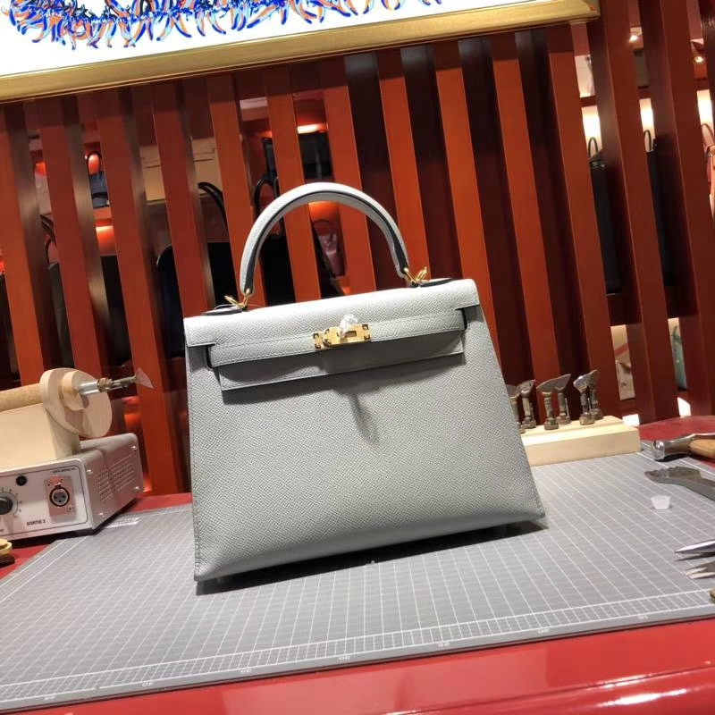 Hermes Kelly25CM 爱马仕冰川灰原厂Epsom牛皮凯莉包 金扣