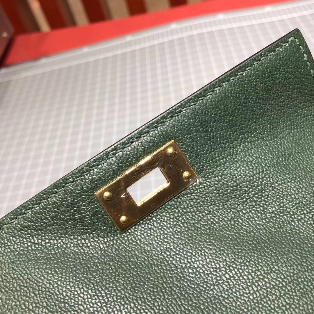 爱马仕迷你凯莉包2代 Hermes Minikelly 2Q英国绿原厂Epsom牛皮手包 金扣