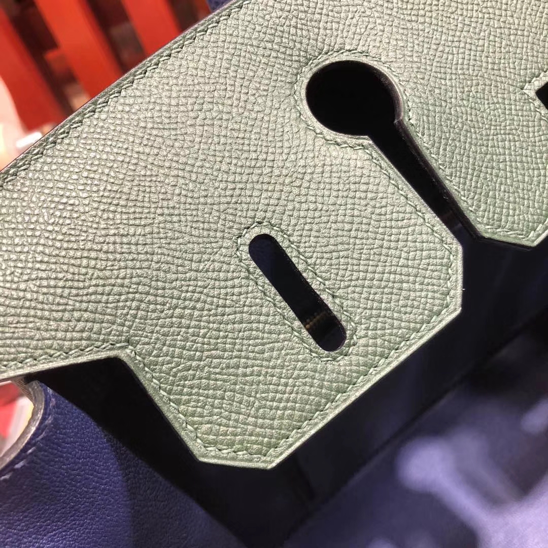 Hermes Birkin30CM 爱马仕英国绿拼宝石蓝十字纹牛皮铂金包 金扣