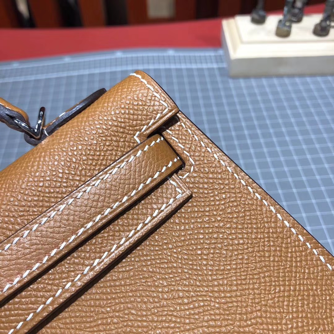 爱马仕包包价格 Hermes Minikelly2代 37金棕色原厂Epsom牛皮迷你凯莉包 银扣