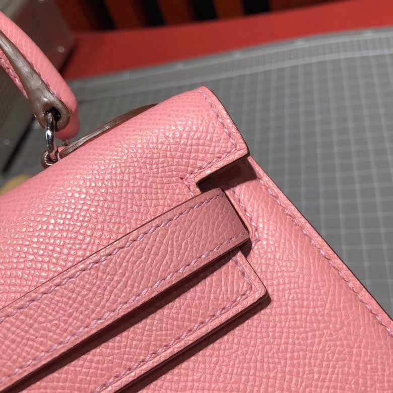 爱马仕手提包 Hermes Kelly20CM 1Q奶昔粉Epsom牛皮凯莉包 银扣