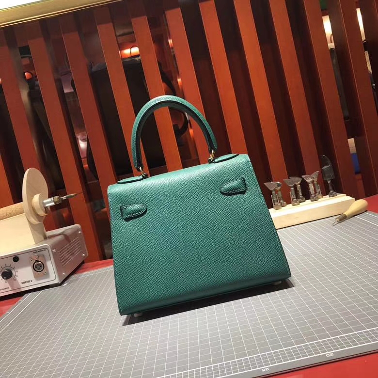 爱马仕Kelly包包 Hermes Z6孔雀绿epsom皮手工缝制凯莉包Kelly20CM