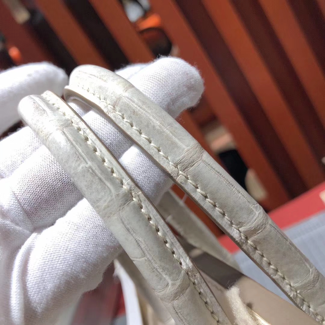 爱马仕铂金包尺寸 Hermes Birkin25CM 01喜马拉雅色雾面鳄鱼皮 银扣